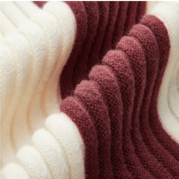 Commense Oversized Ribbed Turtleneck Sweater in Cream and Burgundy - Picture 7 of 10